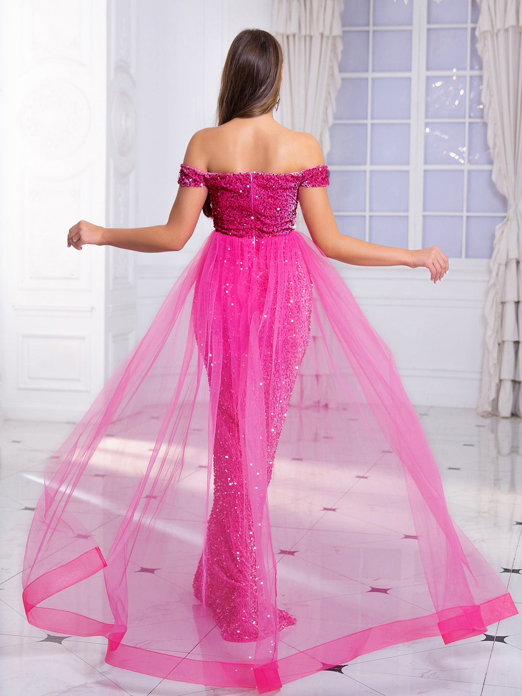 Luxury Off-Shoulder Sequin Evening Gown