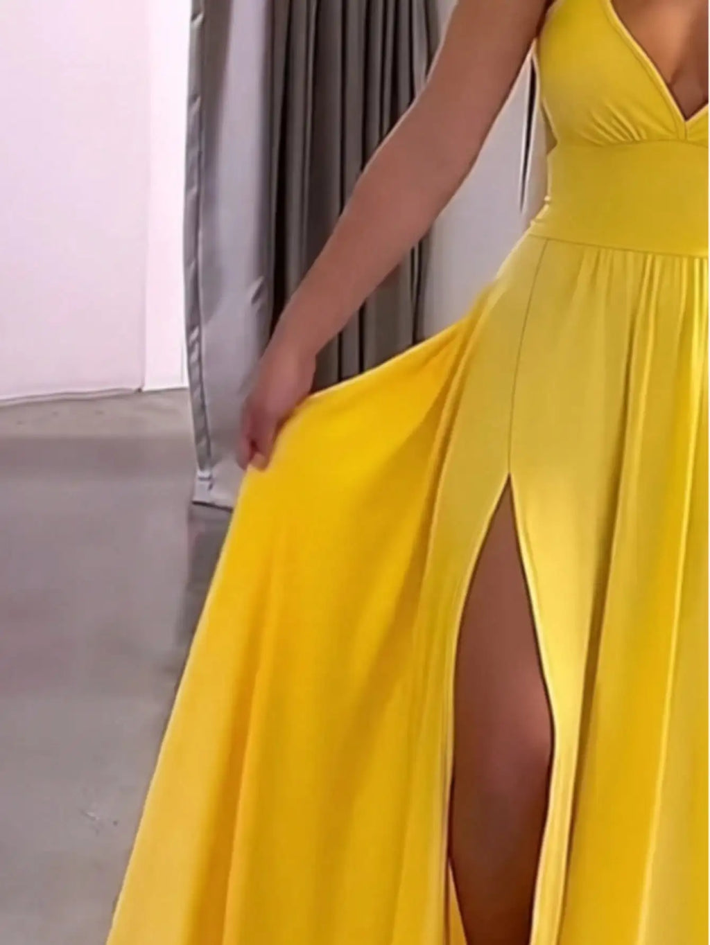 Elegant Yellow Slit Maxi Party Dress