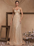 Elegant Champagne Lace Maxi Dress