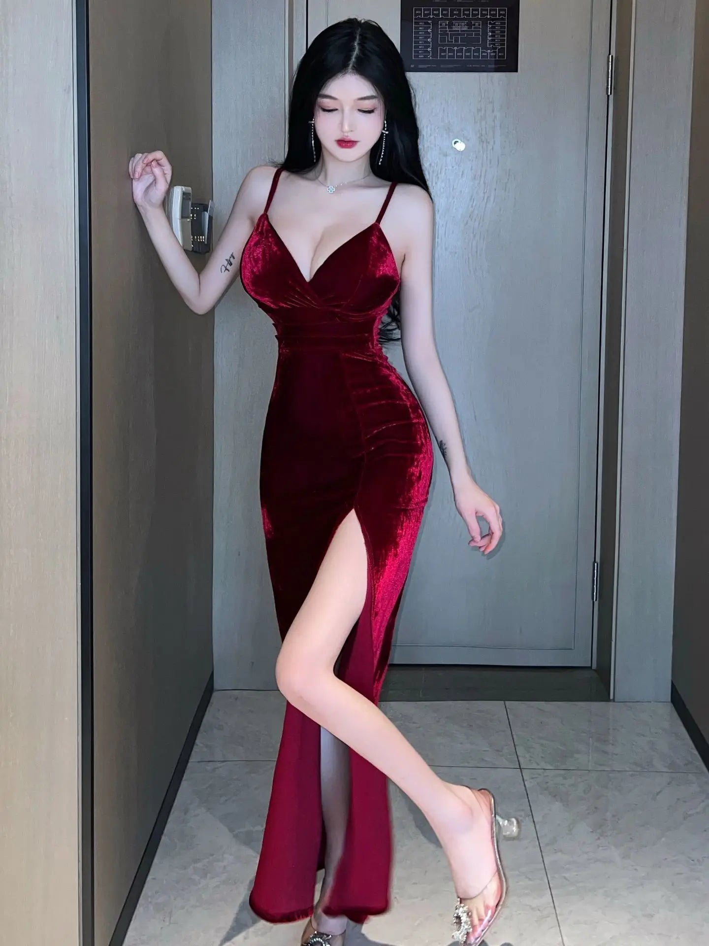 Midnight Velvet Slit Maxi Dress ✅