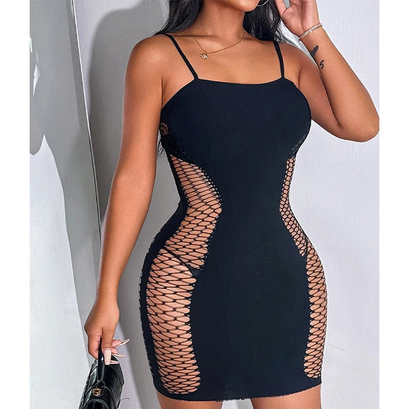Midnight Curve Mesh Bodycon Mini Dress