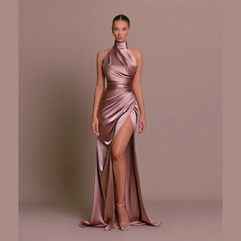 Luxury Satin Halter Maxi Dress