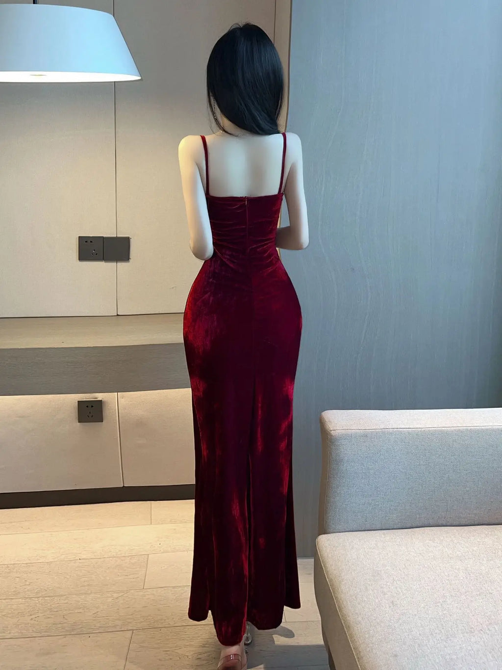 Midnight Velvet Slit Maxi Dress ✅