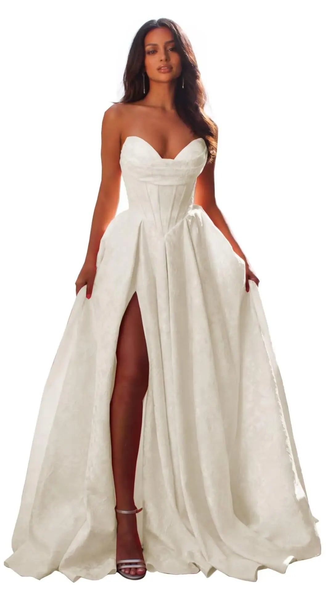 Elegant Blush Pink Satin Ball Gown with Sweetheart Neckline & High Slit
