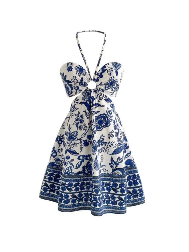 Blue Porcelain Floral Mini Dress