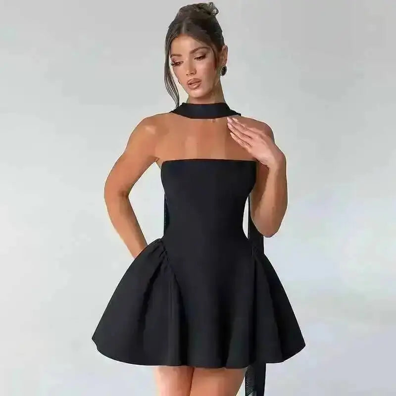 Elegant Halter Neck Backless Mini Dress