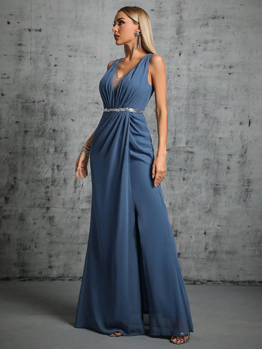 Elegant V-Neck A-Line Evening Maxi Dress for Women