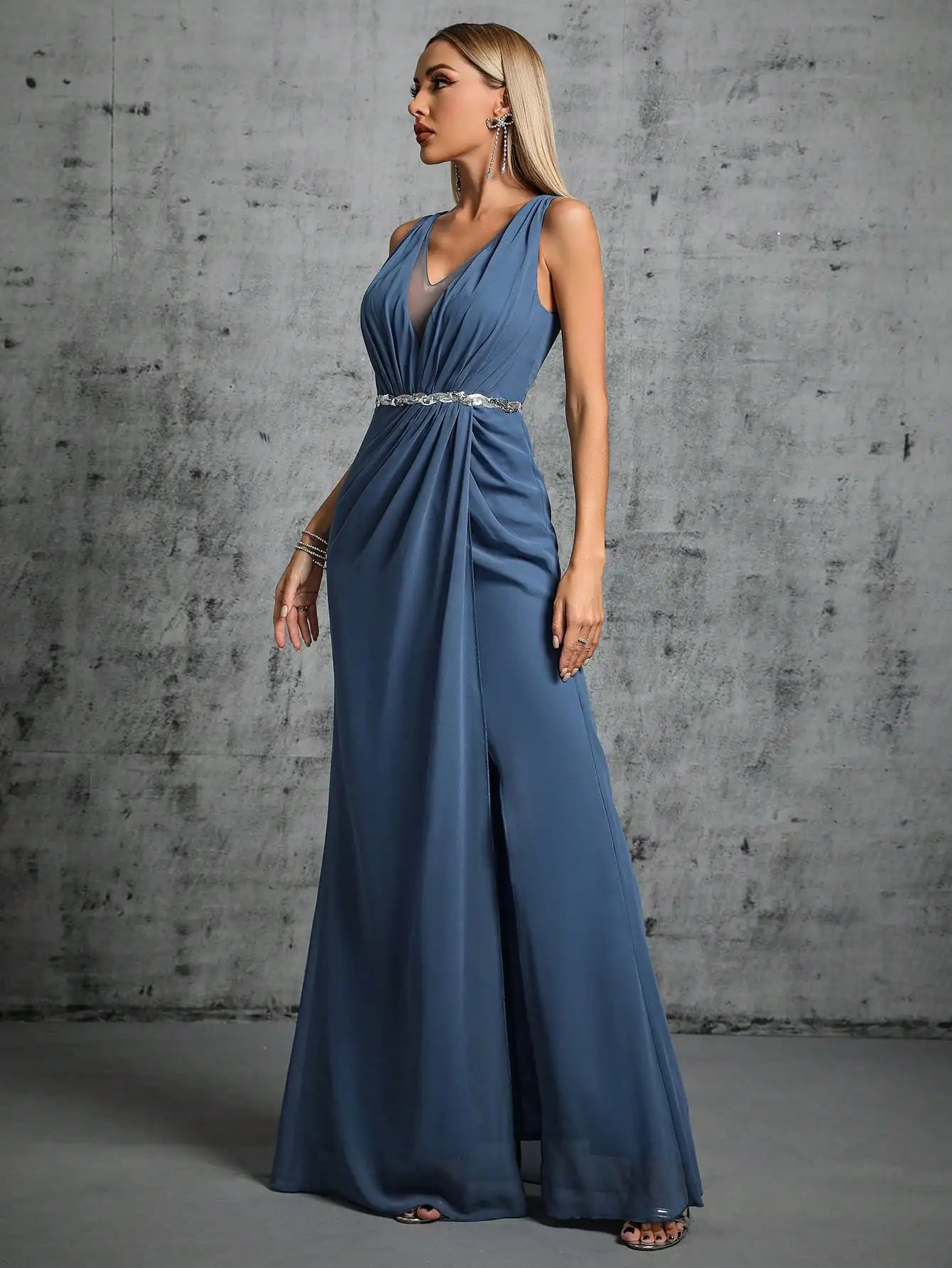 Elegant V-Neck A-Line Evening Maxi Dress for Women