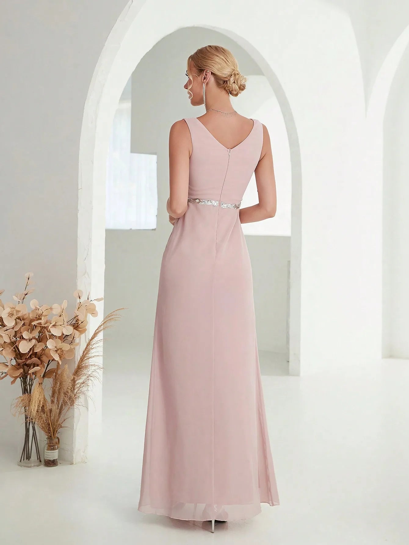 Elegant V-Neck A-Line Evening Maxi Dress for Women