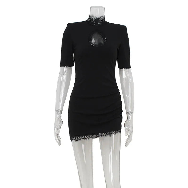 Midnight Elegance Lace Mini Dress