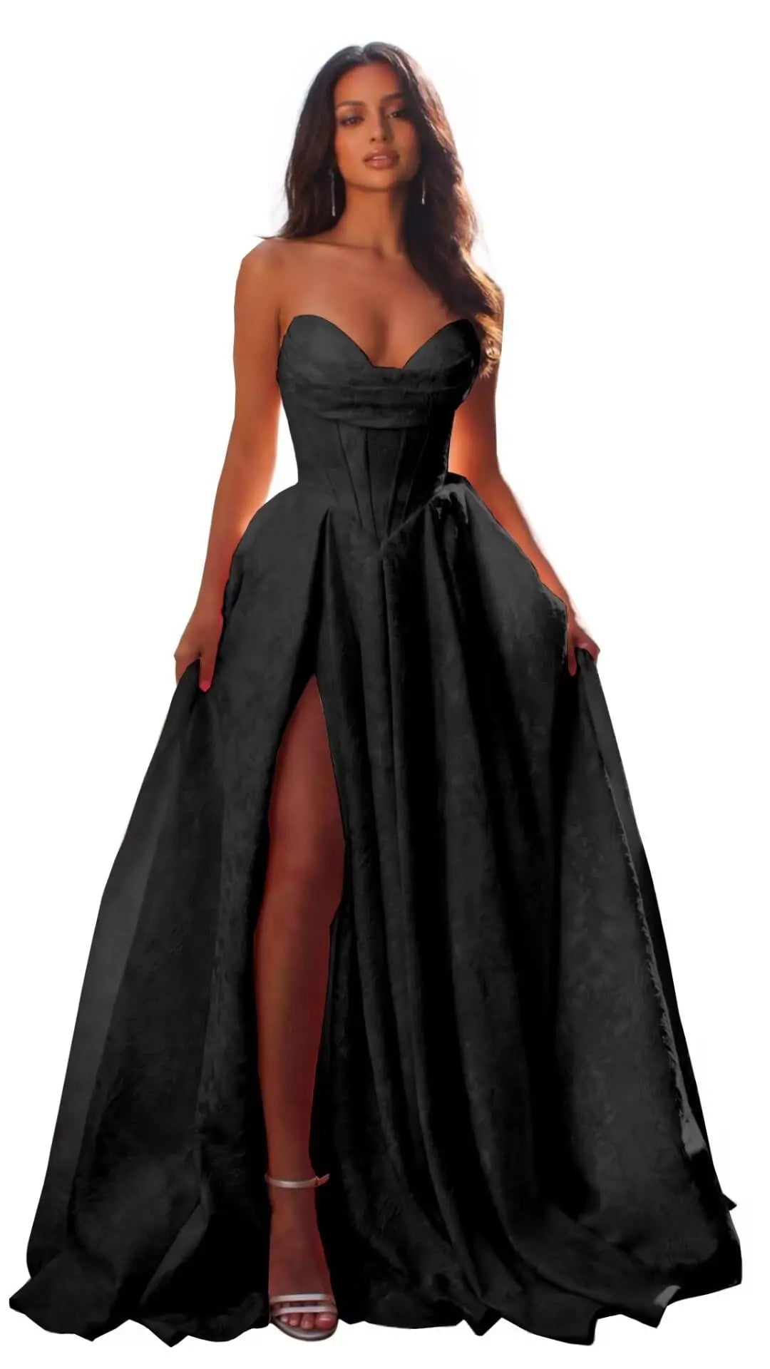 Elegant Blush Pink Satin Ball Gown with Sweetheart Neckline & High Slit