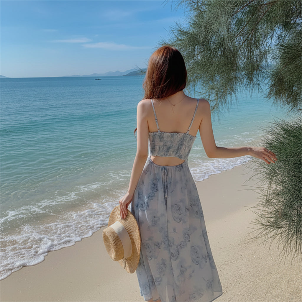 Elegant Floral Chiffon Midi Dress