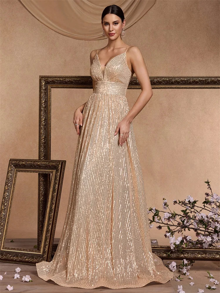 Elegant Champagne Lace Maxi Dress