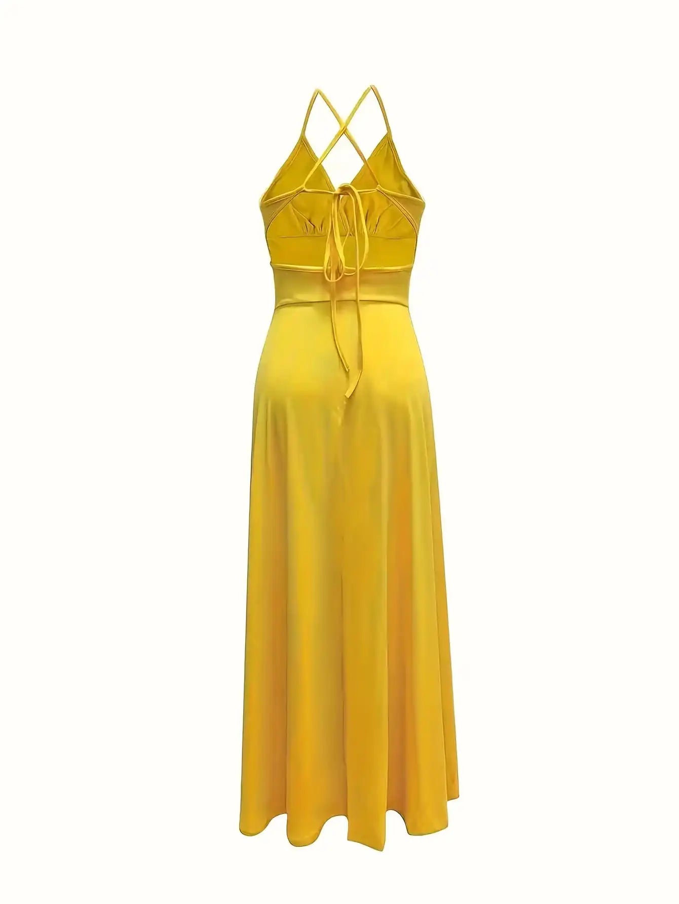 Elegant Yellow Slit Maxi Party Dress