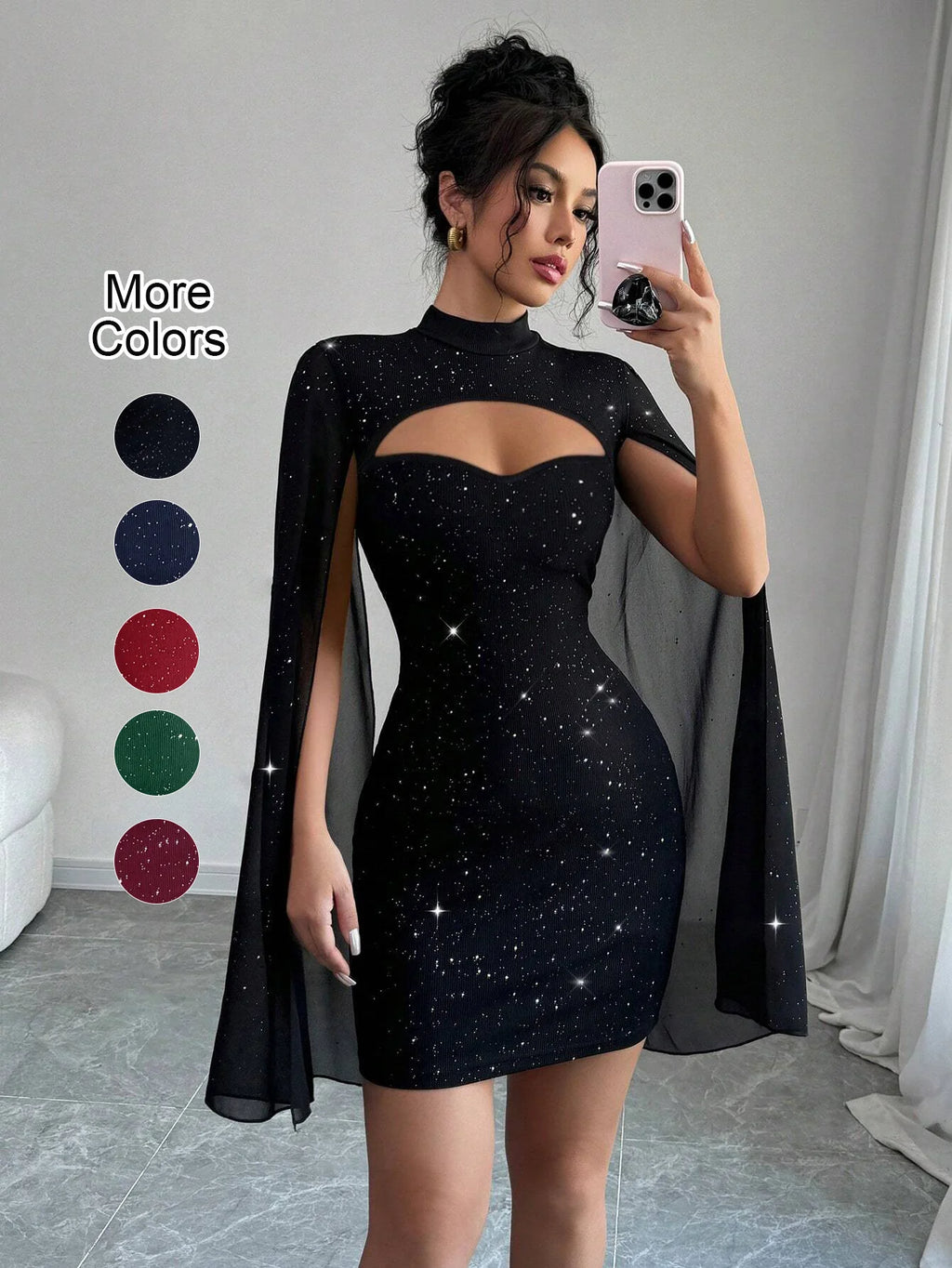 Starlight Cape Sleeve Mini Dress
