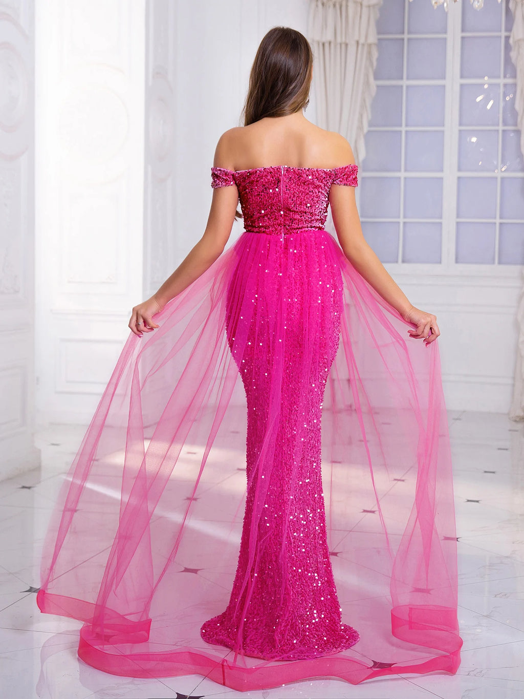 Luxury Off-Shoulder Sequin Evening Gown