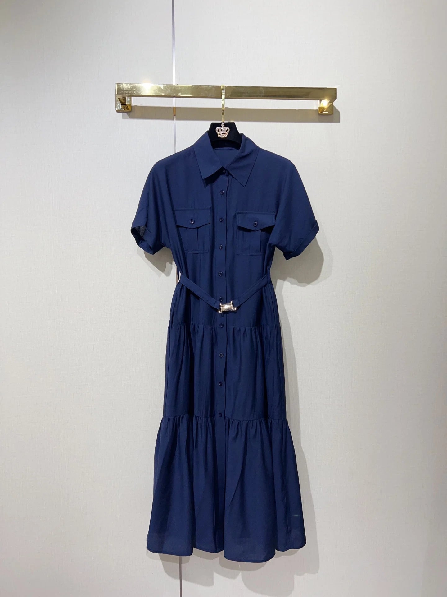 Classic Elegant Midi Dress with Waist Belt