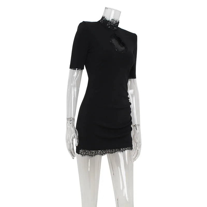 Midnight Elegance Lace Mini Dress