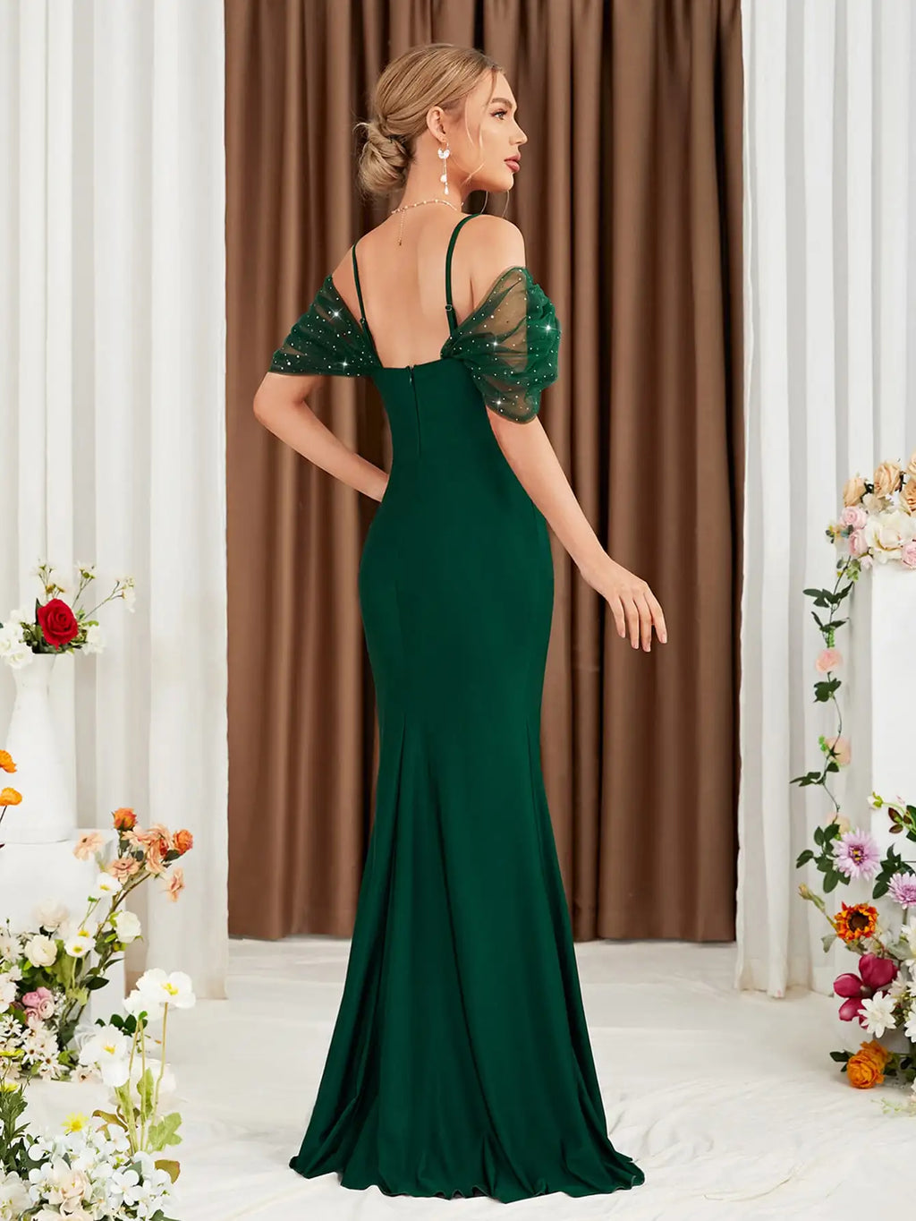 Elegant Emerald Green Off-Shoulder Mermaid Evening Dress | Luree Fashions