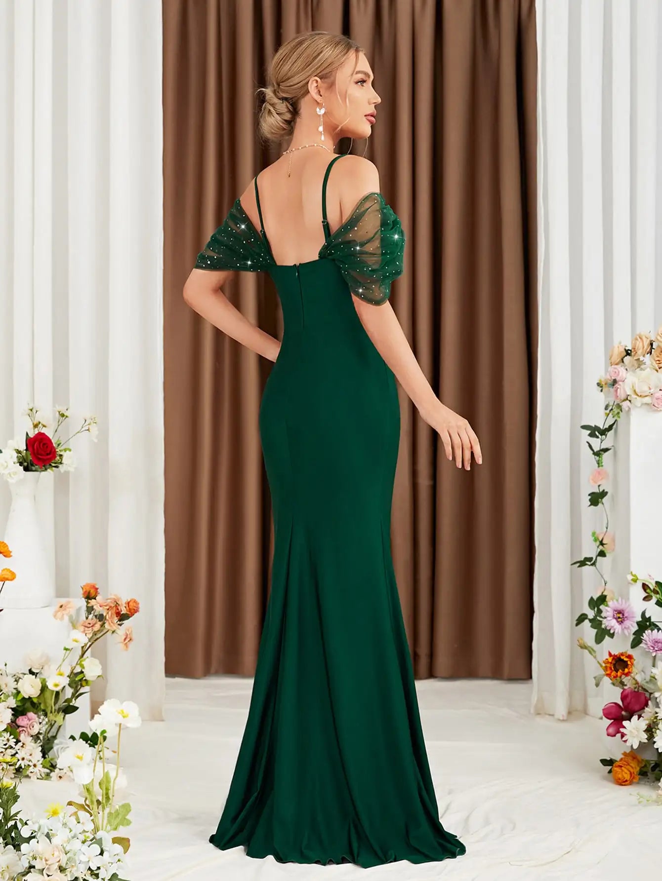 Elegant Emerald Green Off-Shoulder Mermaid Evening Dress | Luree Fashions