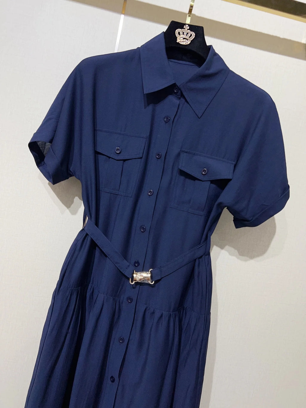Classic Elegant Midi Dress with Waist Belt