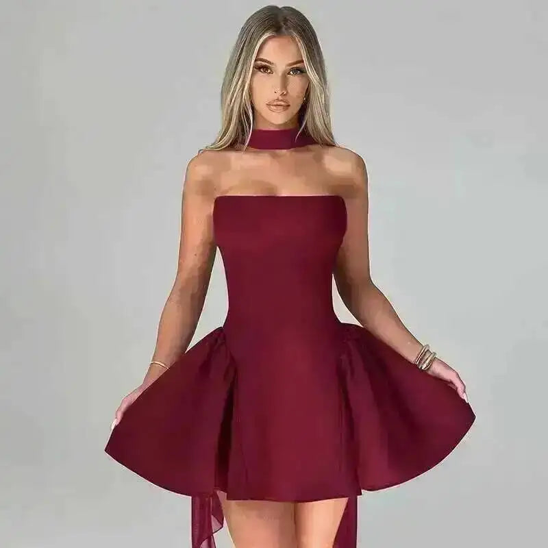 Elegant Halter Neck Backless Mini Dress