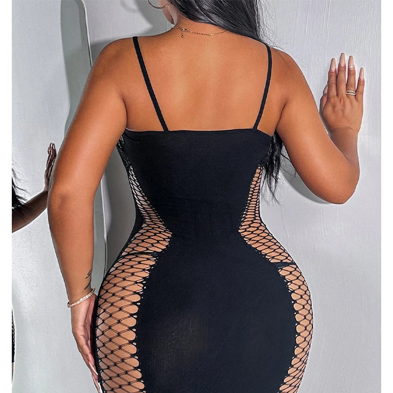 Midnight Curve Mesh Bodycon Mini Dress