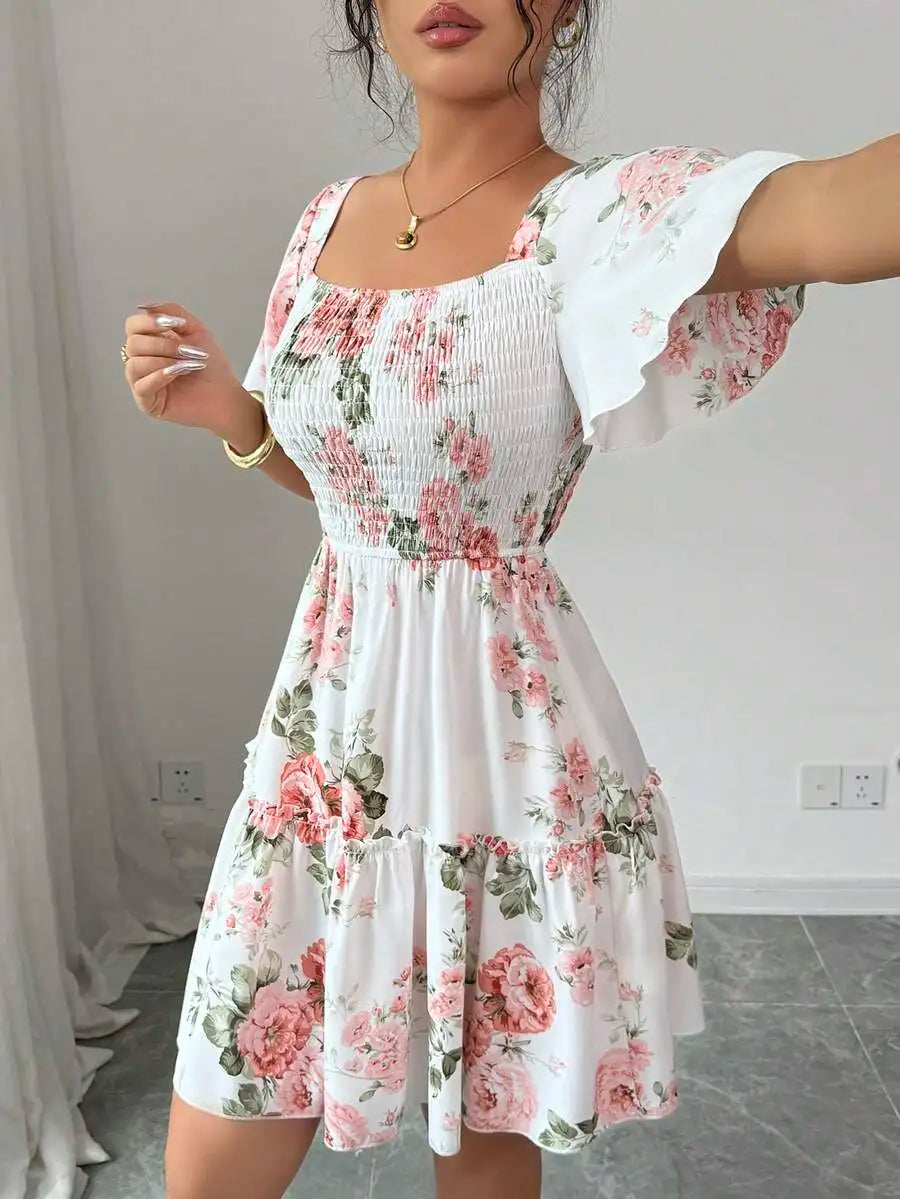 Floral Puff Sleeve Mini Dress