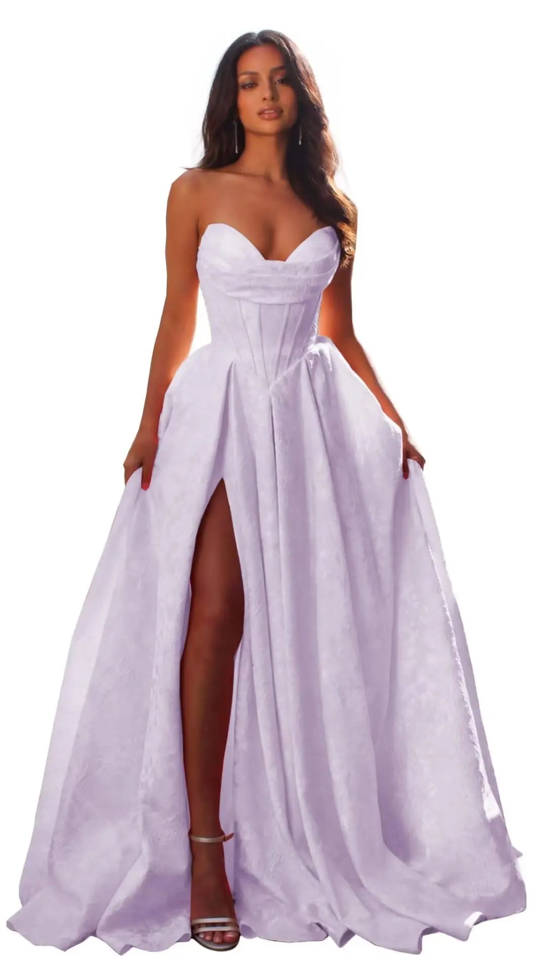 Elegant Blush Pink Satin Ball Gown with Sweetheart Neckline & High Slit