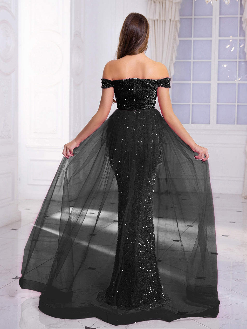 Luxury Off-Shoulder Sequin Evening Gown