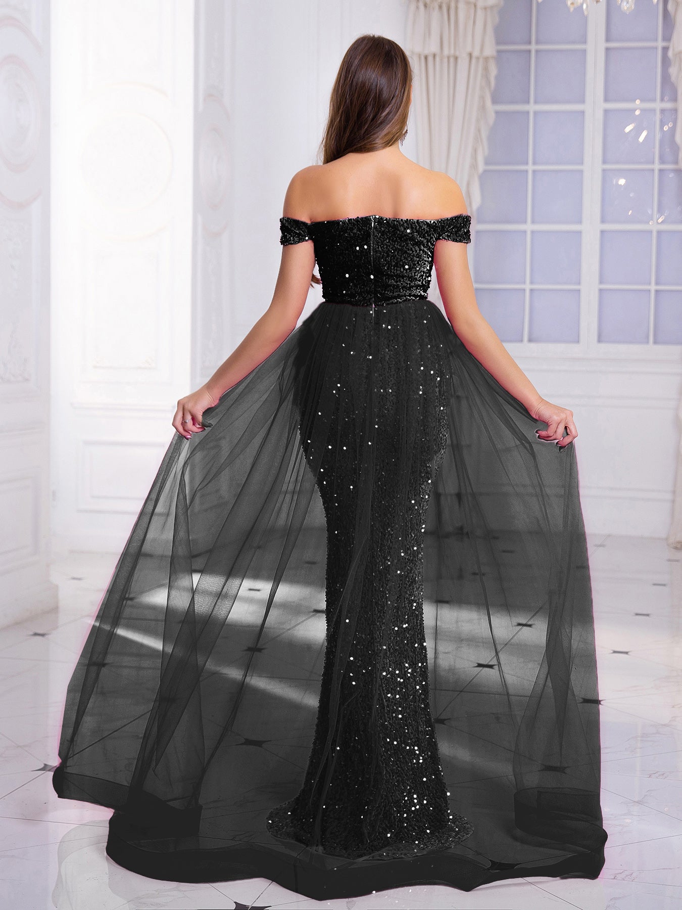 Luxury Off-Shoulder Sequin Evening Gown