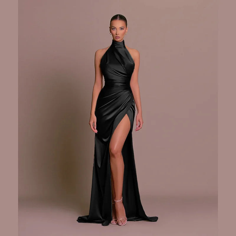 Luxury Satin Halter Maxi Dress