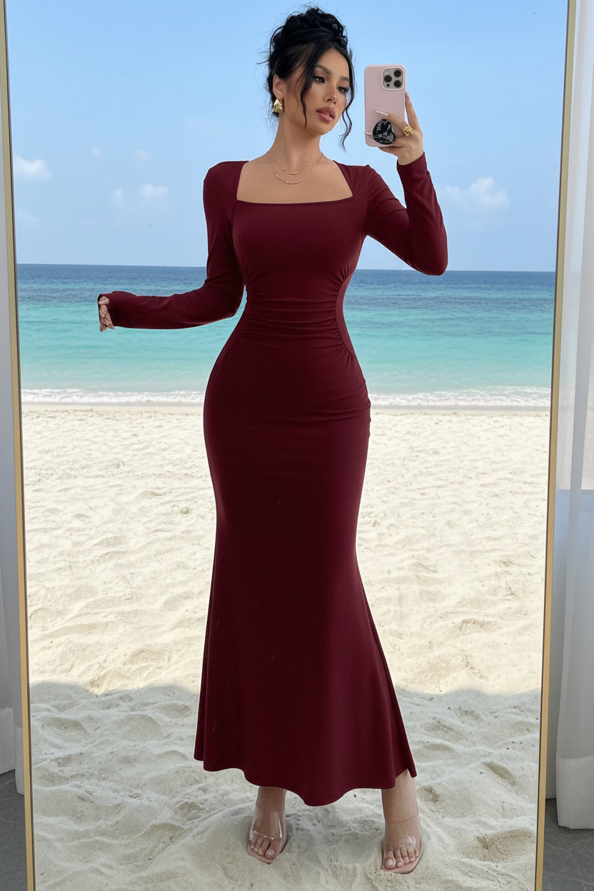 Elegant Square Neck Mermaid Maxi Dress