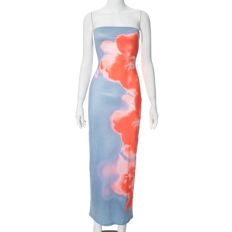 Sunset Strapless Tie-Dye Maxi Dress