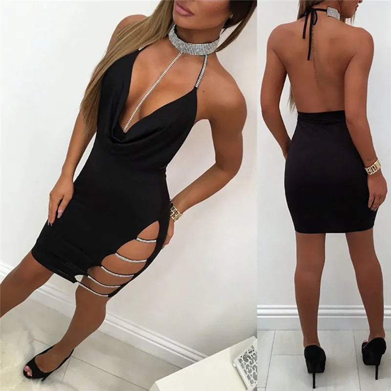 Luxury Chain Cut-Out Bodycon Mini Dress for Women.
