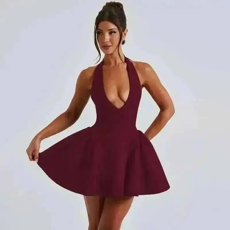 Elegant Halter Neck Backless Mini Dress