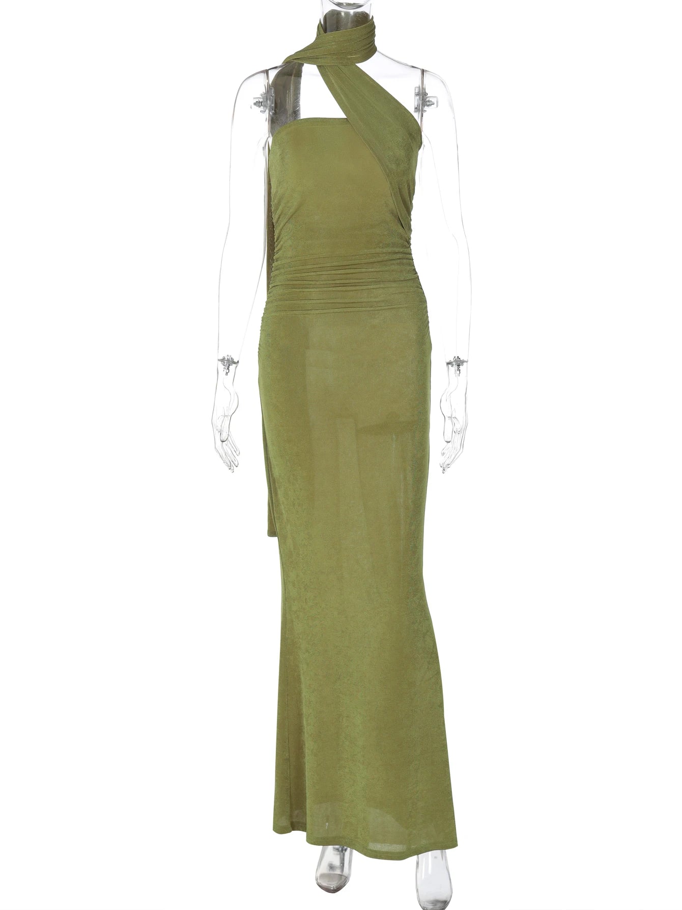 Elegant One-Shoulder Ruched Maxi Dress