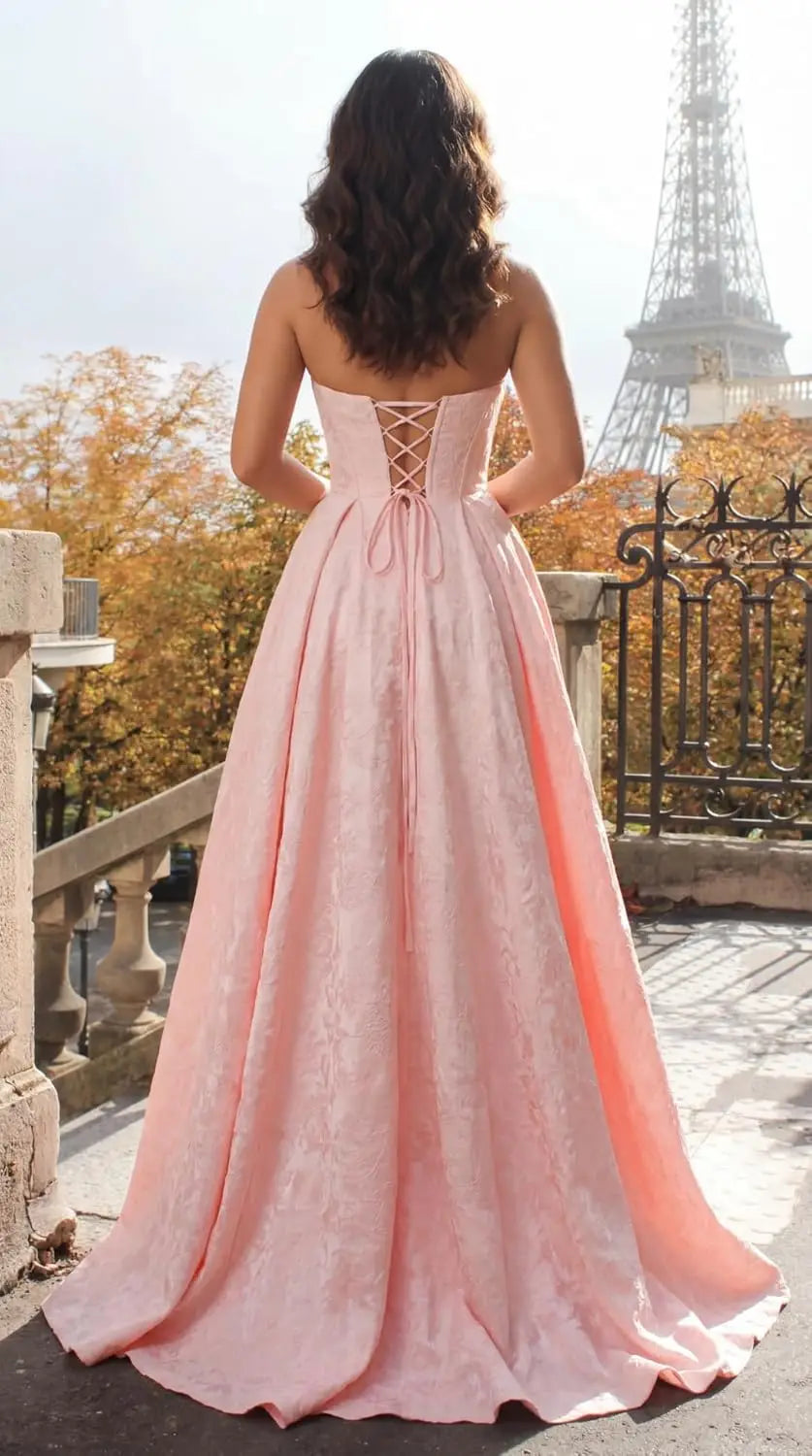 Elegant Blush Pink Satin Ball Gown with Sweetheart Neckline & High Slit