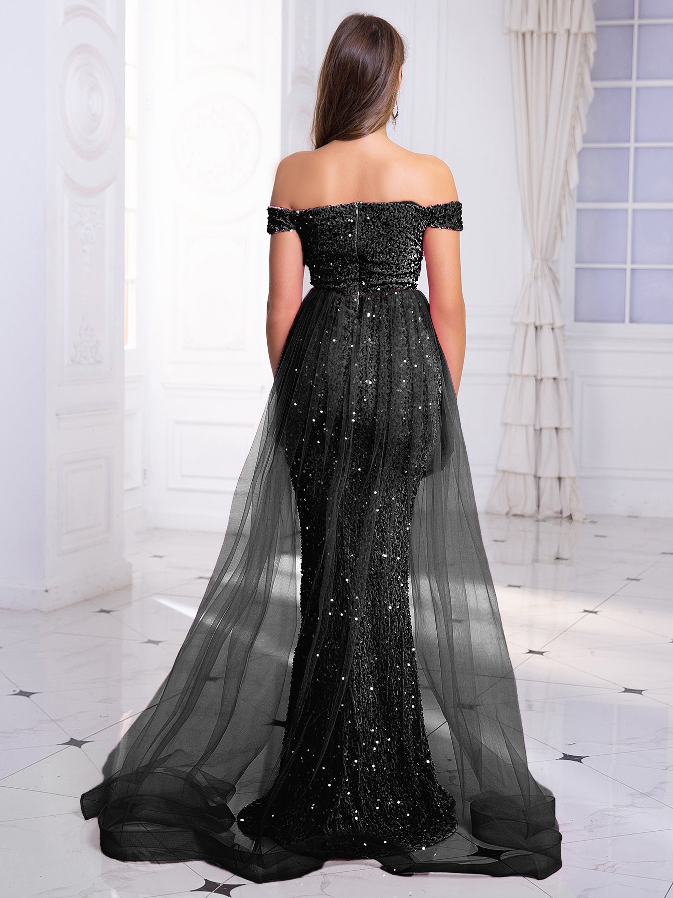 Luxury Off-Shoulder Sequin Evening Gown