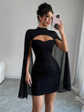 Starlight Cape Sleeve Mini Dress
