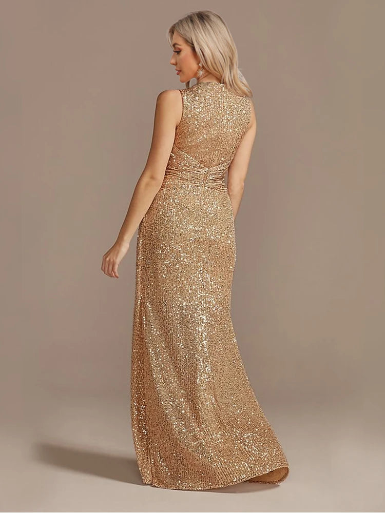 Luxury Sequin Sleeveless Evening Gown