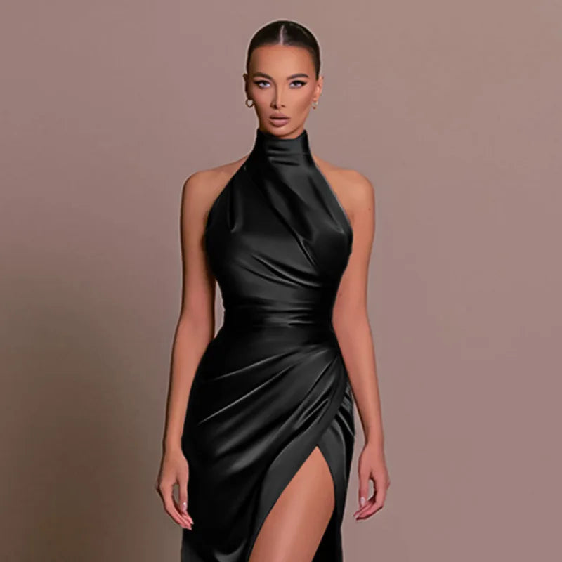 Luxury Satin Halter Maxi Dress