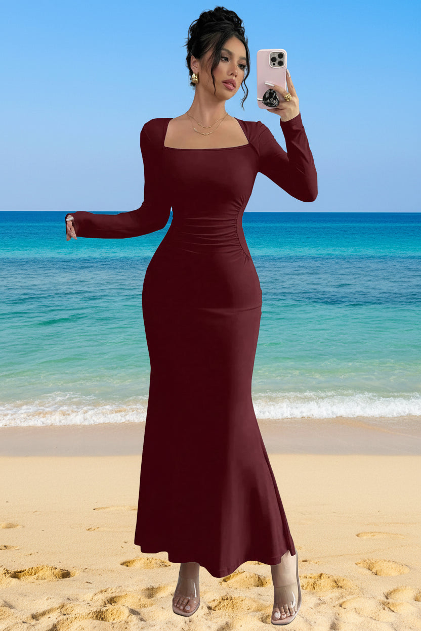 Elegant Square Neck Mermaid Maxi Dress