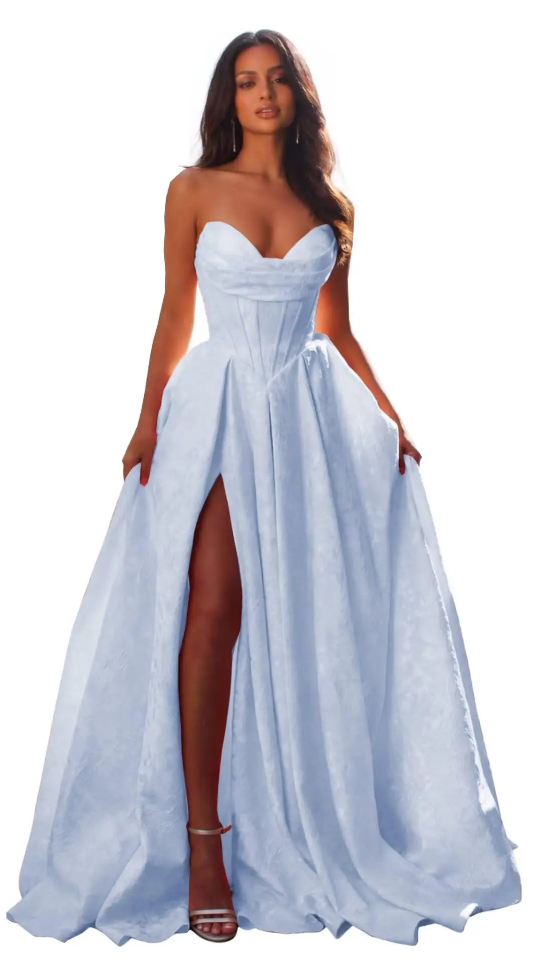 Elegant Blush Pink Satin Ball Gown with Sweetheart Neckline & High Slit