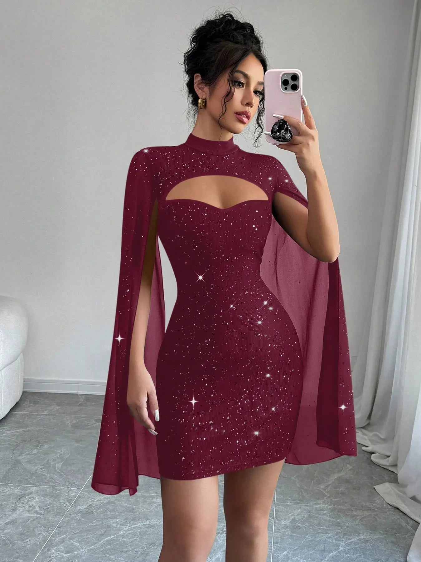 Starlight Cape Sleeve Mini Dress