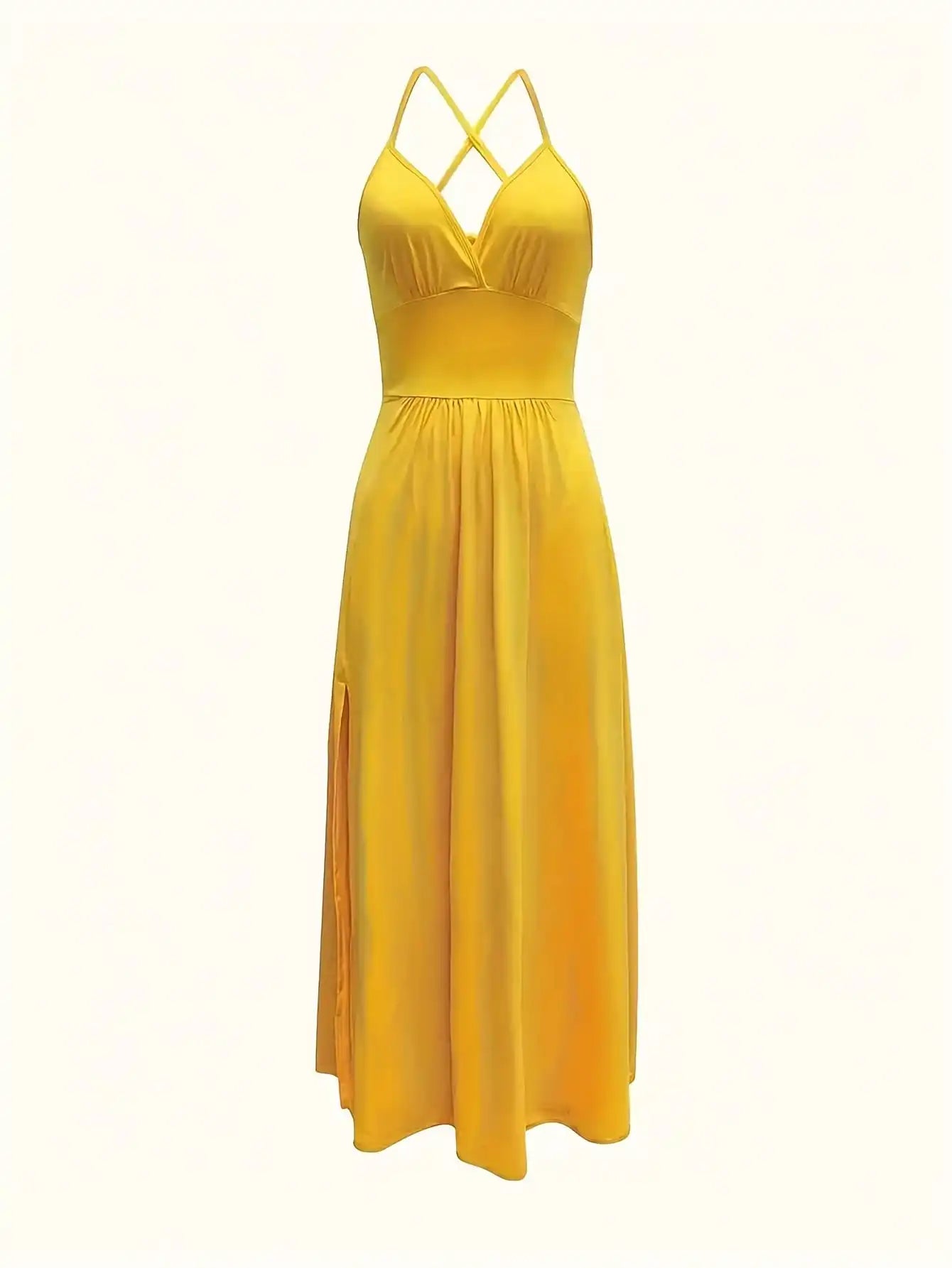 Elegant Yellow Slit Maxi Party Dress