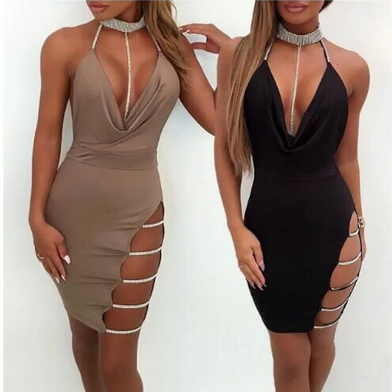 Luxury Chain Cut-Out Bodycon Mini Dress for Women.