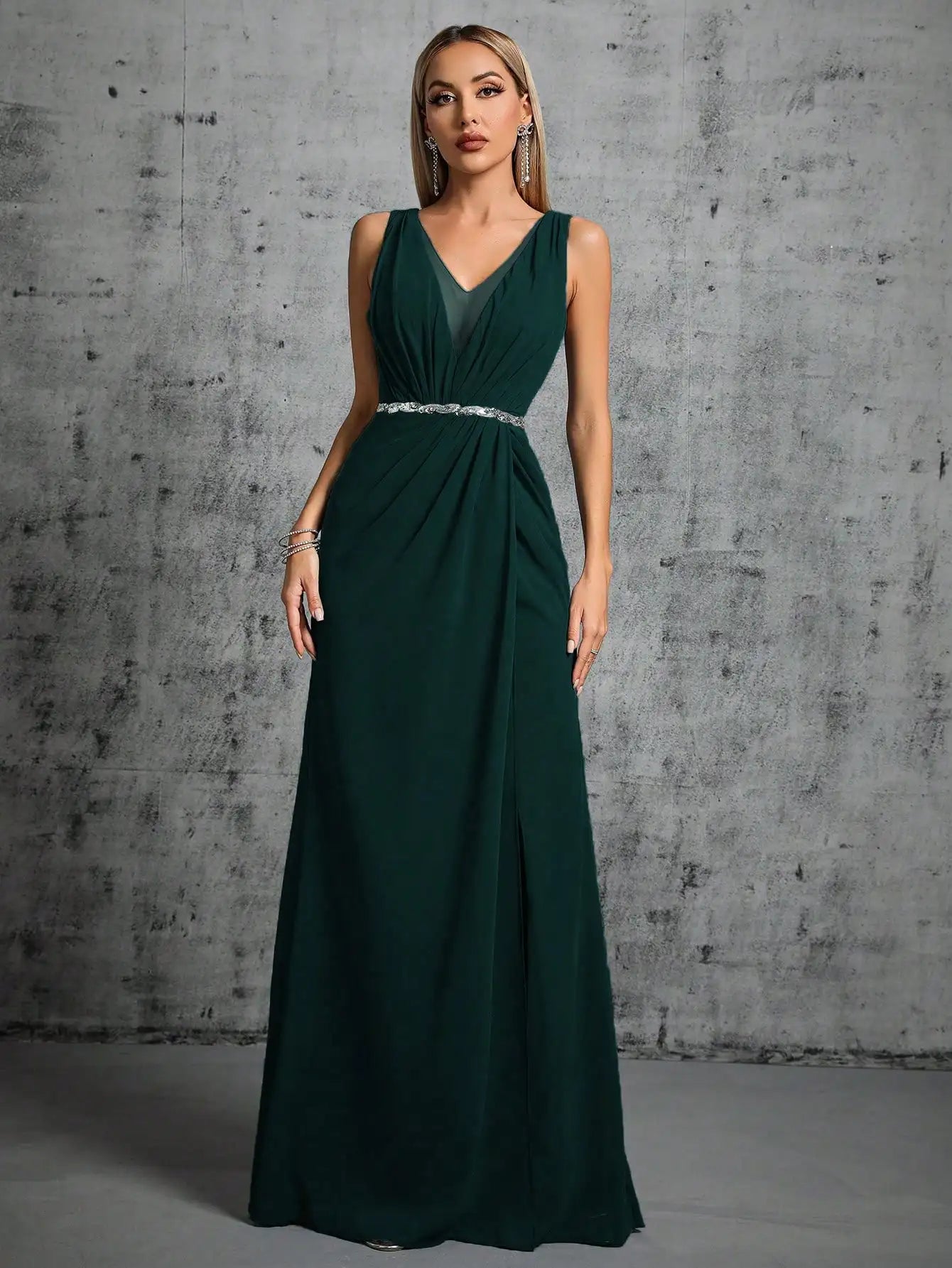 Elegant V-Neck A-Line Evening Maxi Dress for Women