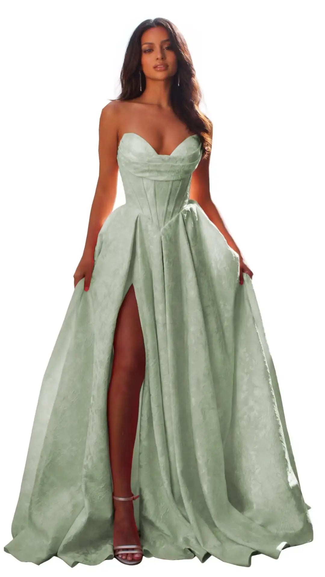 Elegant Blush Pink Satin Ball Gown with Sweetheart Neckline & High Slit