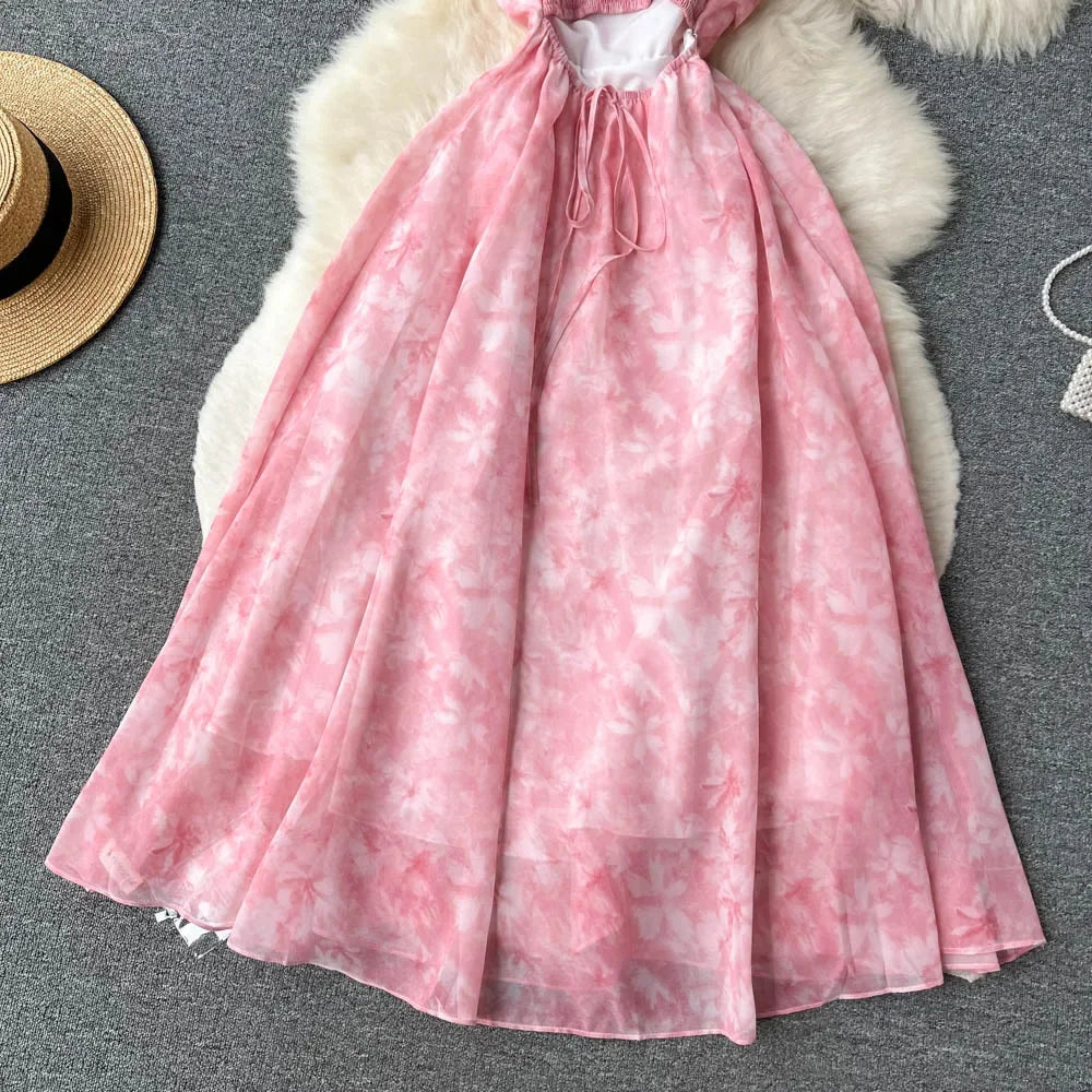 Elegant Floral Chiffon Midi Dress